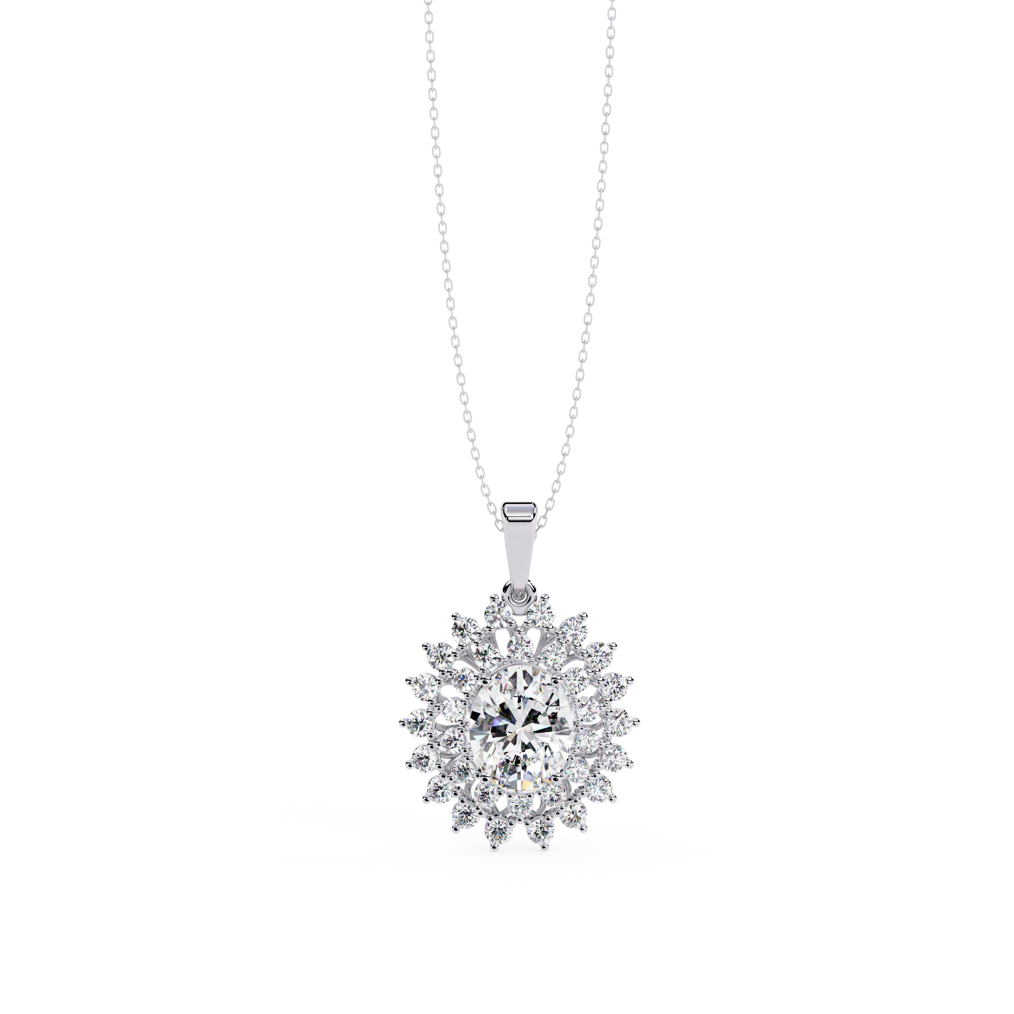 Mirevessa Oval Sunburst Halo Necklace